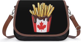 Generic French Fries Canadian Flag Small Womens Crossbody Bags Shoulder Handbag with Adjustable Strap for Travel