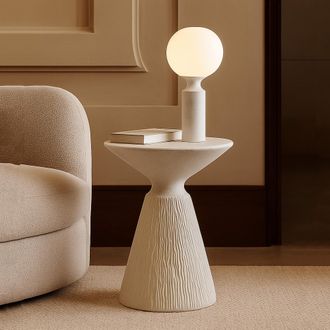 Dmora Mesa De Centro Gakamota, Adecuada Para Interior/exterior, Forma Redonda, Color Tablero Blanco, 47x61x47h Cm Blanco M&aacute;rmol