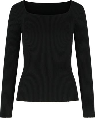 Courr&egrave;ges Black Boat Neck Ribbed Viscose-Blend Sweater