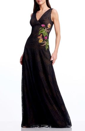 Dress The Population Baylor Floral Embroidery Sleeveless Dress in Black Multi at Nordstrom, Size Xx-Large