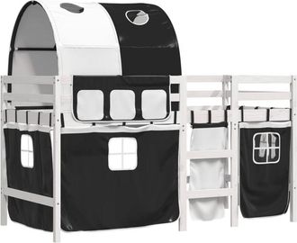 vidaXL Cama Alta Ni&ntilde;os Con T&uacute;nel Madera Pino Blanco Negro 90x190 Cm Vidaxl