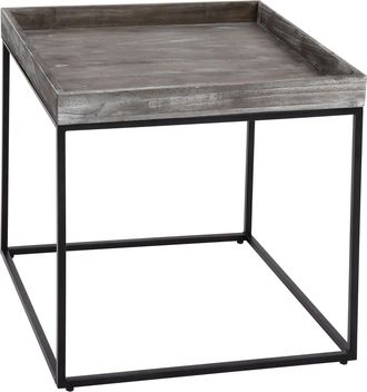 Hhg Hhg - Mesa Auxiliar 857, Mesa De Centro Mesa De Centro, Paulownia Madera Metal 60x60x60cm, Gris Oscuro