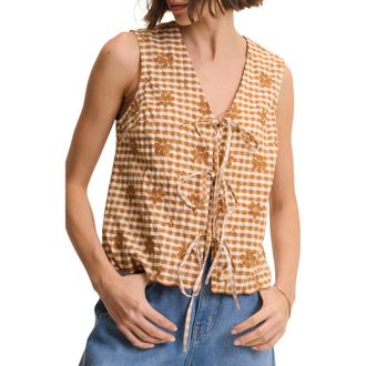 Nobody's Child Tessa Embroidered Tie Front Vest in Orange at Nordstrom, Size 12