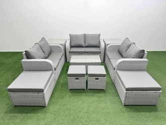 Fimous 10 PCs Rectangular Coffee Table Set Reclining Chair Inclining Sofa in Light Grey