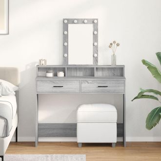 Berkfield Home Dressing Table with LED Lights&not;Grey Sonoma 100x41x140 cm in Grey | Size: 100 x 41 x 140 cm