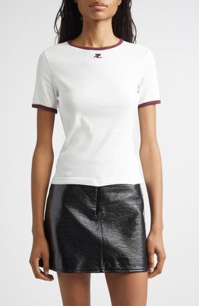 Courr&egrave;ges Contrast Trim Logo T-Shirt in Heritage White/Burgundy at Nordstrom, Size X-Large