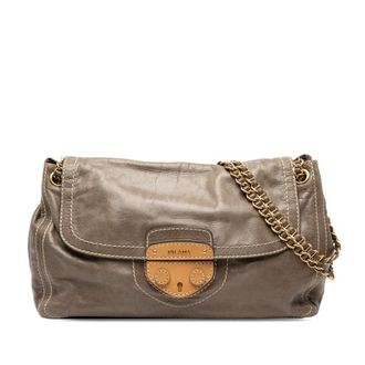 Prada Pre-owned Prada Vitello Shine Push Lock Flap Shoulder Bag ZB5X6Z1ZOS5DL0ON