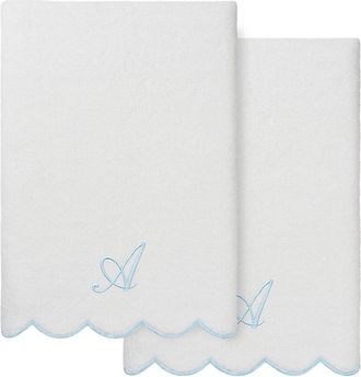 Linum Home Textiles 100% Turkish Cotton Adornia Scallop 2Pc Personalized Bath Towel Set