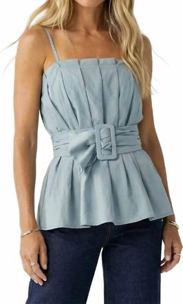 Naked Zebra Buckle Pleated Sleeveless Top In Seaside Blue