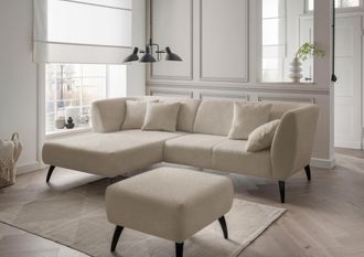 Inosign Ecksofa »Colori Polstermöbel mit zeitlos eleganter Rückenführung. L-Form« Holzfussfarbe wählbar, inkl. 4x Zierkissen