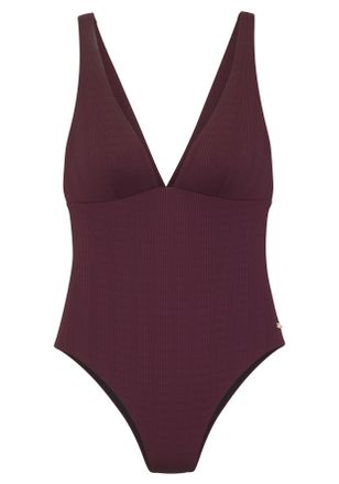Copenhagen Badeanzug COPENHAGEN STUDIOS Nela, Damen, Gr. 36, Cup C/D, rot (weinrot), Rippware, Recycling-Polyamid, strukturiert, unifarben, Badeanz&uuml;ge Badeanzug,