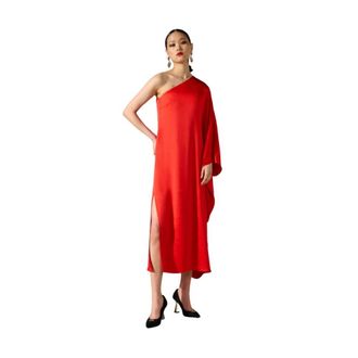 Karl Lagerfeld One-Shoulder Ceremonial Dress - Dames - Casual kleedjes - Rood - M - Polyester - Kleedjes