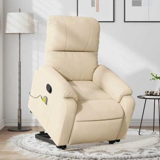 vidaXL Vidaxl - Sill&oacute;n Reclinable De Masaje Elevable Tela De Microfibra Crema