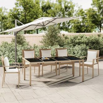 vidaXL Tavolo da Giardino Piano Vetro Beige Polyrattan Vetro Temperato - Vidaxl