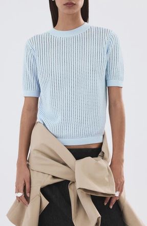 Mango Pera Open Stitch Crewneck Sweater in Sky Blue at Nordstrom, Size X-Small