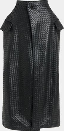 Bottega Veneta Intrecciato Leather Pockets Midi Skirt