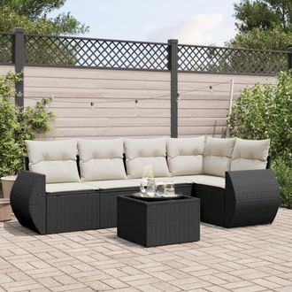 vidaXL Vidaxl - Set De Sof&aacute;s De Jard&iacute;n 6 Piezas Y Cojines Rat&aacute;n Sint&eacute;tico Negro