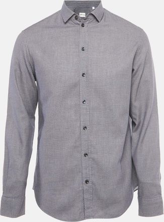 Armani Blue Patterned Cotton Long Sleeve Shirt