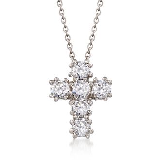 Ross-Simons CZ Cross Pendant Necklace in Sterling Silver