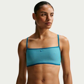 Nike Womens Swim Ripple Texture Bralette Bikini Top in Green | NESSG225-468