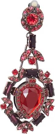 Lanvin Alber Elbaz red crystal rhinestone teardrop statement clip earrings pair