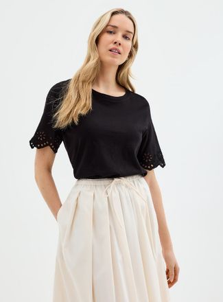 Contemporaine Womens Organic cotton broderie anglaise slub T-shirt