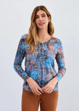 FDJ Long Sleeve V Neck Top In White Chapel