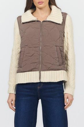 Dear John Denim Petra Zip Front Quilted Sweater in Pigment Cappuccino at Nordstrom, Size X-Small