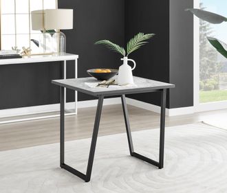 Furniturebox Carson Square White Marble Effect Dining Table with Black Legs