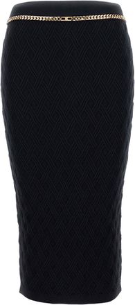 Elisabetta Franchi Fitted Midi Skirt With Textured Pattern And Gold Chain Detail