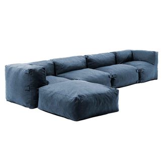 Oviala Sof&aacute; de esquina modular, 2 sillones, 2 &aacute;ngulos, 1 puff azul pac&iacute;fico