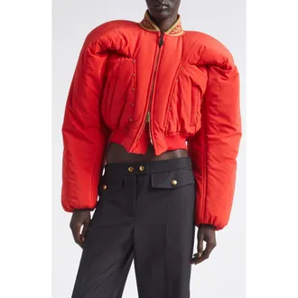 Alexander McQueen Crop Silk Bomber Jacket in Flame Red at Nordstrom, Size 44