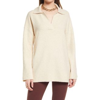 Open Edit Oversize Polo Sweater in Beige Oatmeal Light Heather at Nordstrom, Size Large
