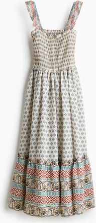 H&M Flared-skirt Smocked Dress in Light Beige/patterned at Nordstrom, Size Xx-Large