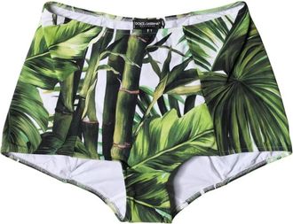 Dolce & Gabbana Leaf Print High-Waisted Girdle Ondergoed - Dames - Strandmode - Groen - S - Leer - Badmode