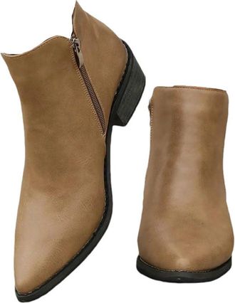 Generic Womens Genuine Leather Ankle Boots Pointed Toe Western Short Vintage Shoes