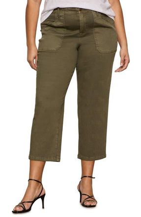Sanctuary Retreat Mid Rise Crop Straight Leg Utility Pants in Burnt Olive Green at Nordstrom, Size 14W