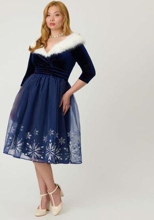 Unique Vintage 1950s Marceline Swing Dress in Blue Snowflake Print at Nordstrom, Size Large