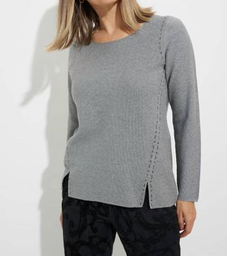 Joseph Ribkoff Casual Scoop Neck Pullover Sweater In Stone/silver