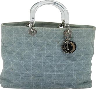 Dior Lady Dior Blue Canvas Handbag (Pre-Owned)