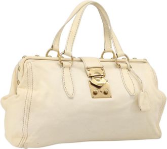 Miu Miu Beau Top Handle Leather Beige Leather Handbag (Pre-Owned)