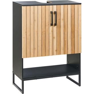 Beliani Mobile da bagno con struttura in acciaio e bambù 2 ripiani nero e marrone chiaro Miscanti