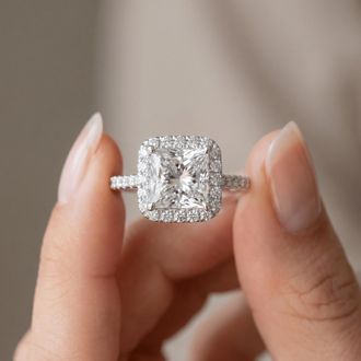 Pompeii3 Certified 3.80Ct Princess Cut Halo Diamond Engagement Ring 14k White Gold