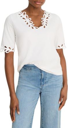 Nic+Zoe Rococo Soutache Embroidered Trim Top in Paper White at Nordstrom, Size Xx-Large