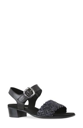 Munro Leeland Ankle Strap Sandal - Multiple Widths Available in Black Raffia/Leather at Nordstrom, Size 10.5