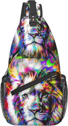 Generic Colorful Lion Head Creative Abstract Elements Crossbody Bag With Zipper Cross Body Bag Anti Theft Backpack For Outdoors Casual Workout