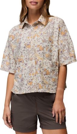 Prana Railay Crop Button-Up Shirt in Beach Pebble Vacation at Nordstrom, Size X-Small