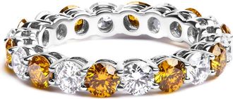House of Brilliance 14K White Gold 3.00 Ctw Alternating White and Yellow Lab-Grown Diamond Eternity Band Ring at Nordstrom, Size 6.5
