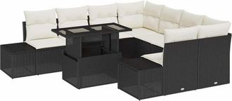 vidaXL Vidaxl - Garden Sofa Set with Pillow 9 pcs Black, Cream 100 x 55 x 73 cm