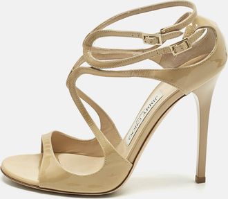 Jimmy Choo London Beige Patent Leather Lance Ankle Strap Sandals